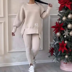 Conjunto de dos piezas para mujer, color liso