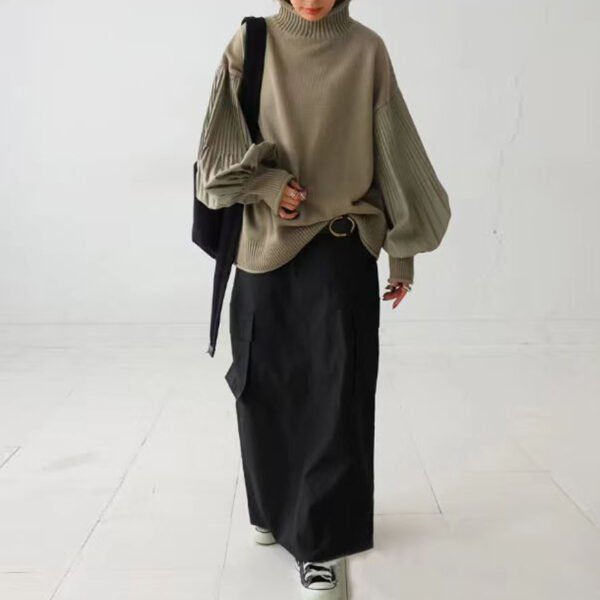 Suéter holgado de cuello alto y manga larga para mujer