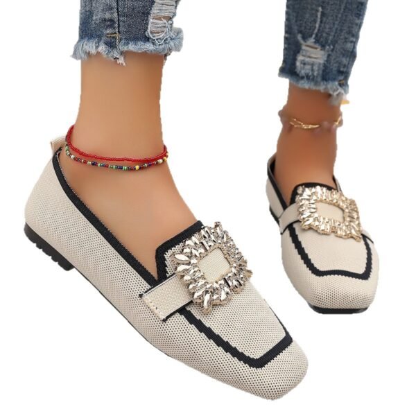 Zapatos planos Flyknit sin cordones con punta cuadrada y diamantes de imitación