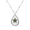 Minimal Oval Star Pendant Necklace — Silver Teardrop Charm
