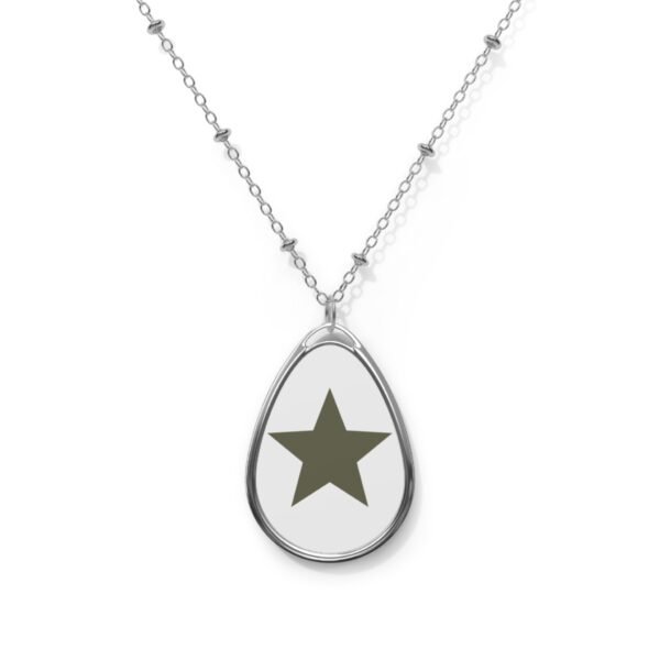 Minimal Oval Star Pendant Necklace — Silver Teardrop Charm