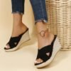 Sandalias de plataforma con cuña y cuerda de cáñamo para mujer de talla grande