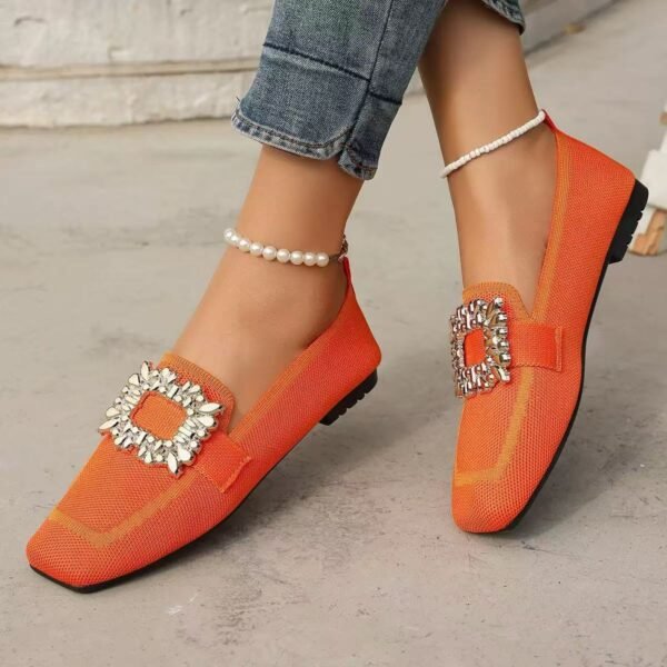 Zapatos planos Flyknit sin cordones con punta cuadrada y diamantes de imitación