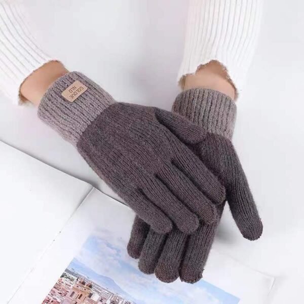Guantes de invierno con rayas marrones bordadas y cálidos para ciclismo con dibujos animados universale