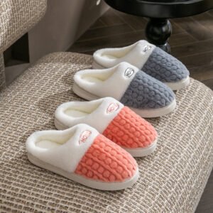 Pantuflas de algodón a juego con suela gruesa y antideslizante para mujer
