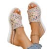 Pantuflas de suela gruesa con diseño de boca de pez y cuerda de cáñamo para mujer