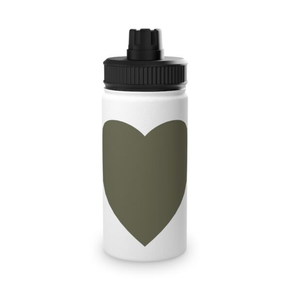 Olive Heart Stainless Steel Water Bottle — Sports Lid, Durable Hydration Bottle for Gym & Outdoor