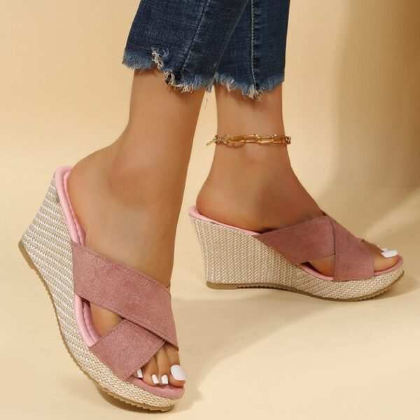 Sandalias de plataforma con cuña y cuerda de cáñamo para mujer de talla grande