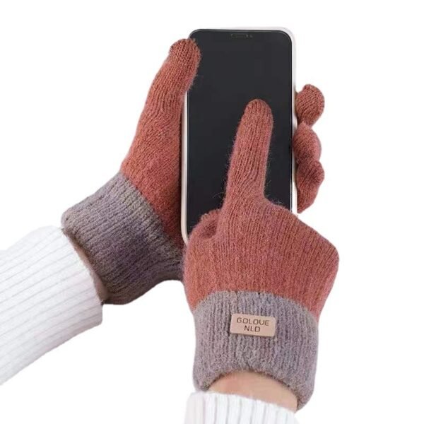 Guantes de invierno con rayas marrones bordadas y cálidos para ciclismo con dibujos animados universale