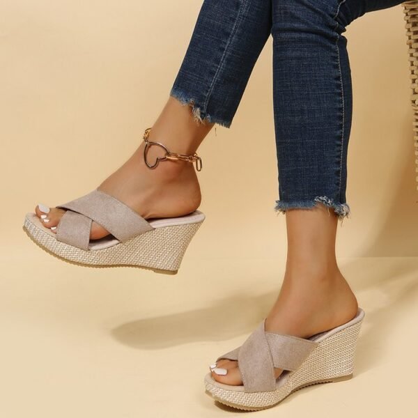 Sandalias de plataforma con cuña y cuerda de cáñamo para mujer de talla grande