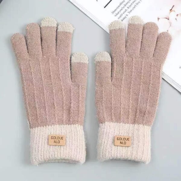 Guantes de invierno con rayas marrones bordadas y cálidos para ciclismo con dibujos animados universale