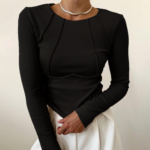 99579fc1-03ce-40c6-a599-c43e80efe520.jpg Camiseta ajustada de manga larga de moda de color liso con hilo dividido