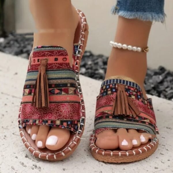 Pantuflas planas de talla grande con borlas para mujer