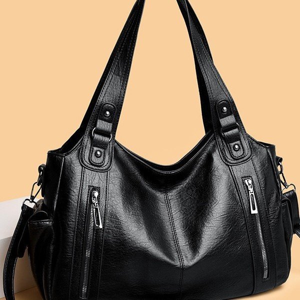 Bolso de hombro retro de gran capacidad con textura simple y color sólido para mujer