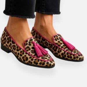 Mocasines de leopardo con borlas y personalidad para mujer