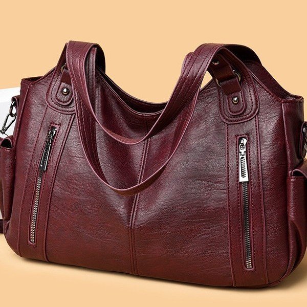 Bolso de hombro retro de gran capacidad con textura simple y color sólido para mujer