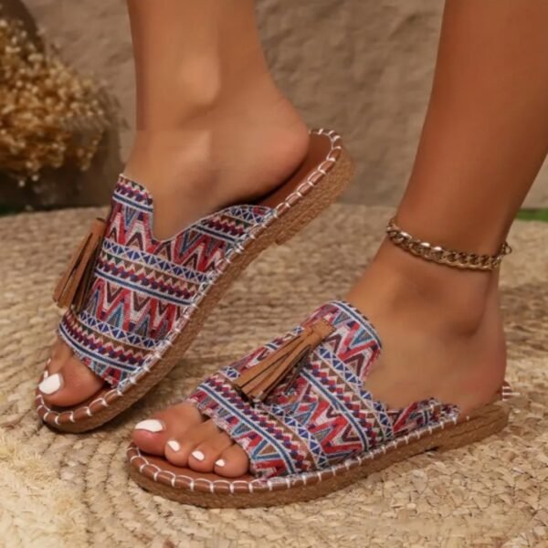 Pantuflas planas de talla grande con borlas para mujer