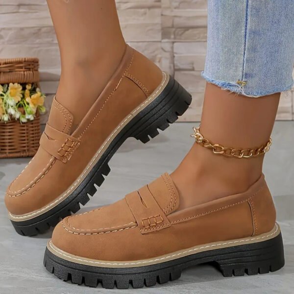 Zapatos de mujer estilo británico mate con plataforma y tacón grueso