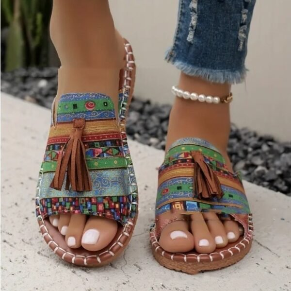 Pantuflas planas de talla grande con borlas para mujer