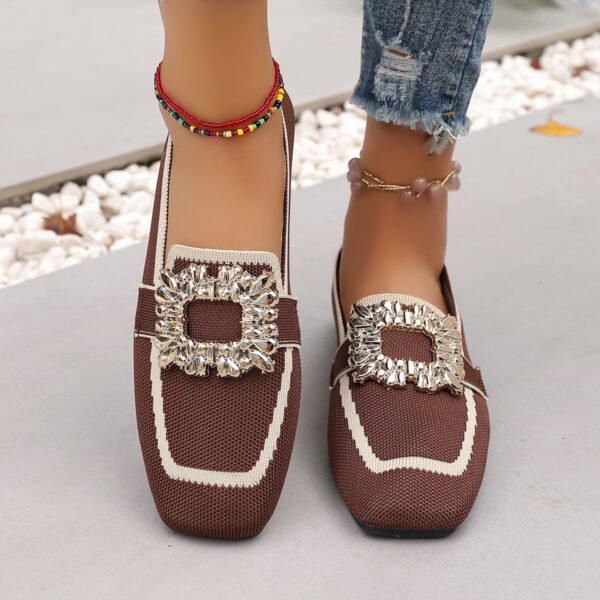 Zapatos planos Flyknit sin cordones con punta cuadrada y diamantes de imitación